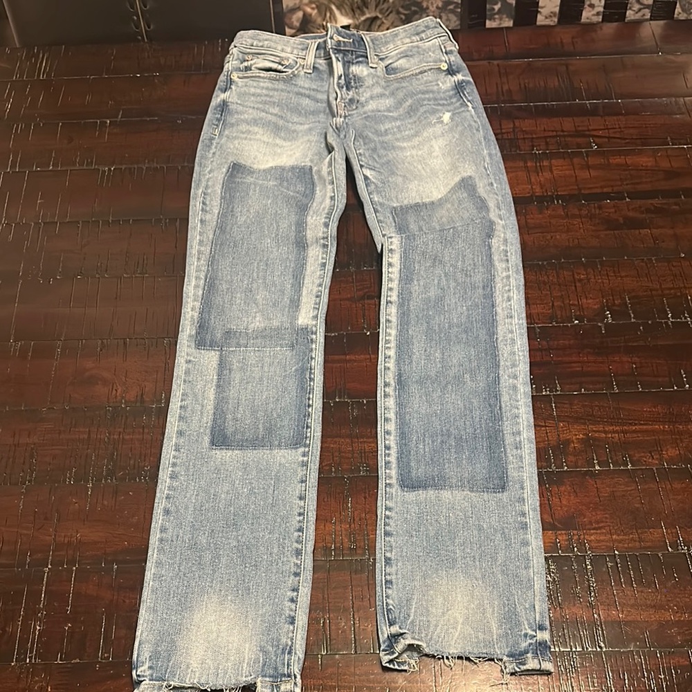 Lucky Brand Blue Straight Leg Jeans with Artful Patchwork